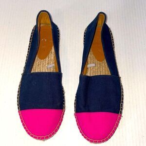 J.Crew Factory Canvas Colorblock Pink & Navy CapToe Slip on Espadrilles Size 9